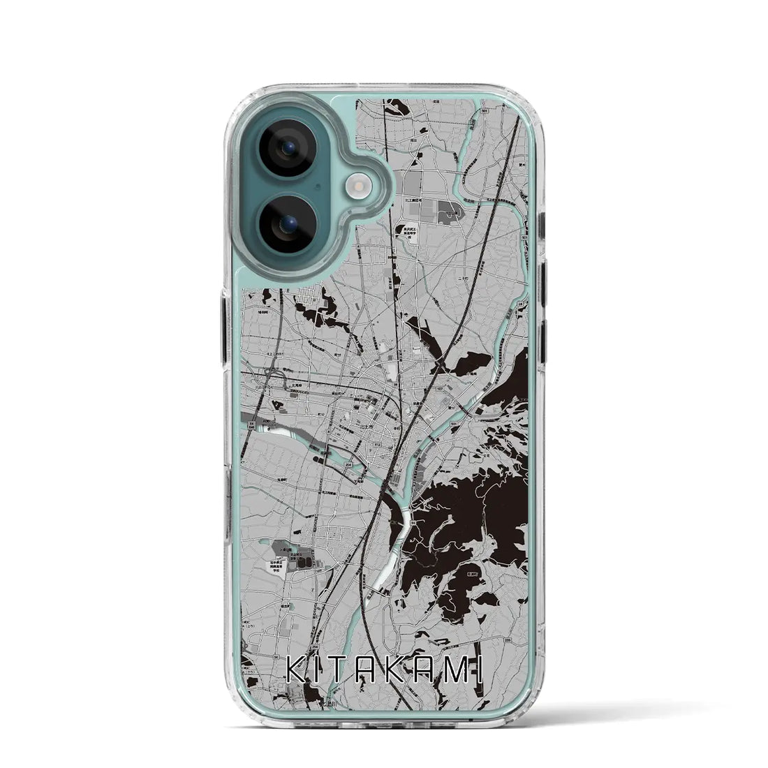 【北上(岩手県)】地図柄iPhoneケース(MagSafeタイプ)モノトーン・iPhone 16 Pro 用