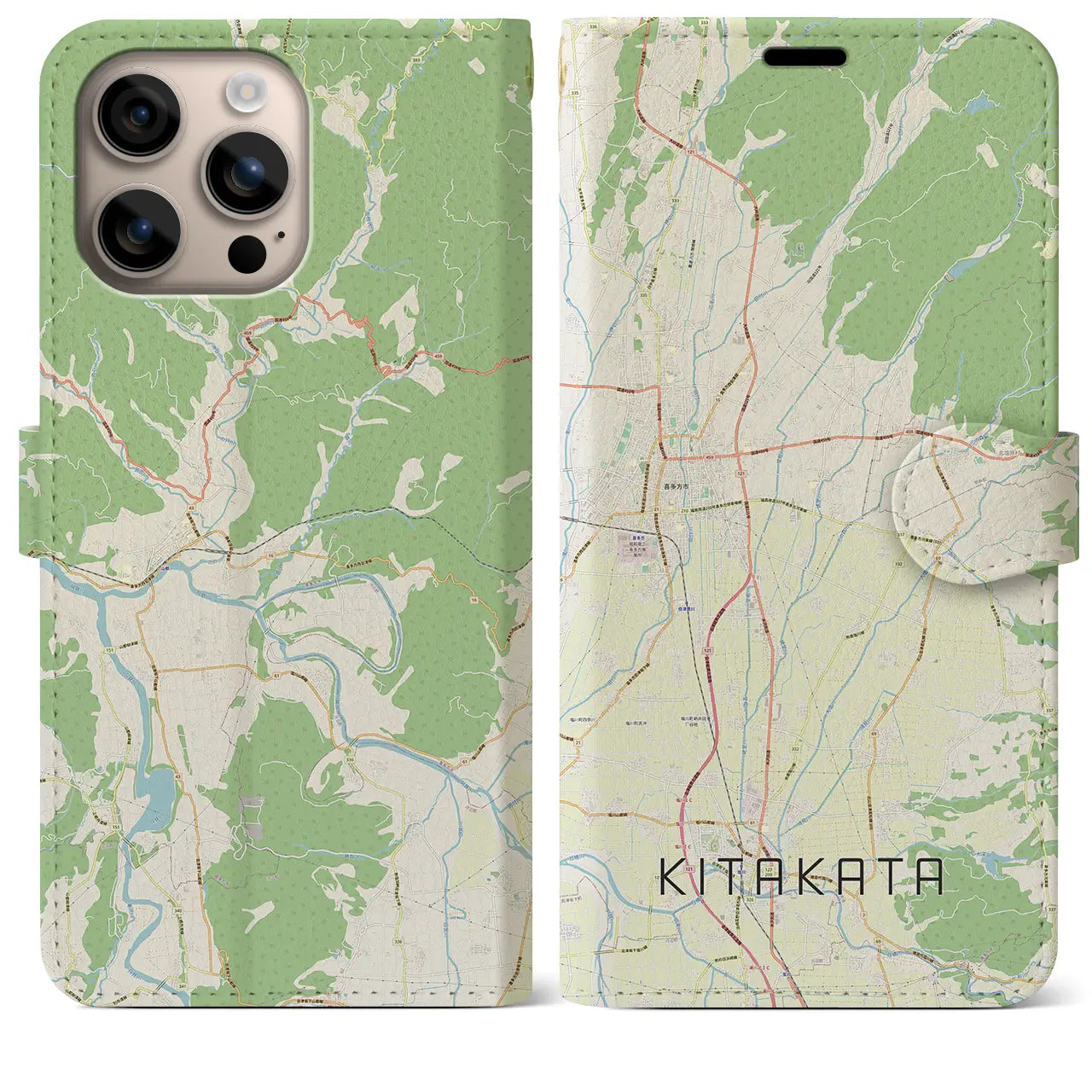 【喜多方（福島県）】地図柄iPhoneケース（手帳タイプ）ナチュラル・iPhone 16 Plus 用