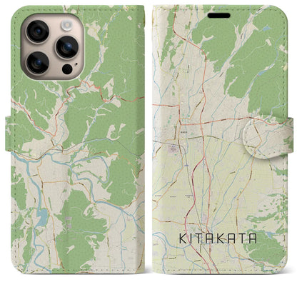 【喜多方（福島県）】地図柄iPhoneケース（手帳タイプ）ナチュラル・iPhone 16 Plus 用