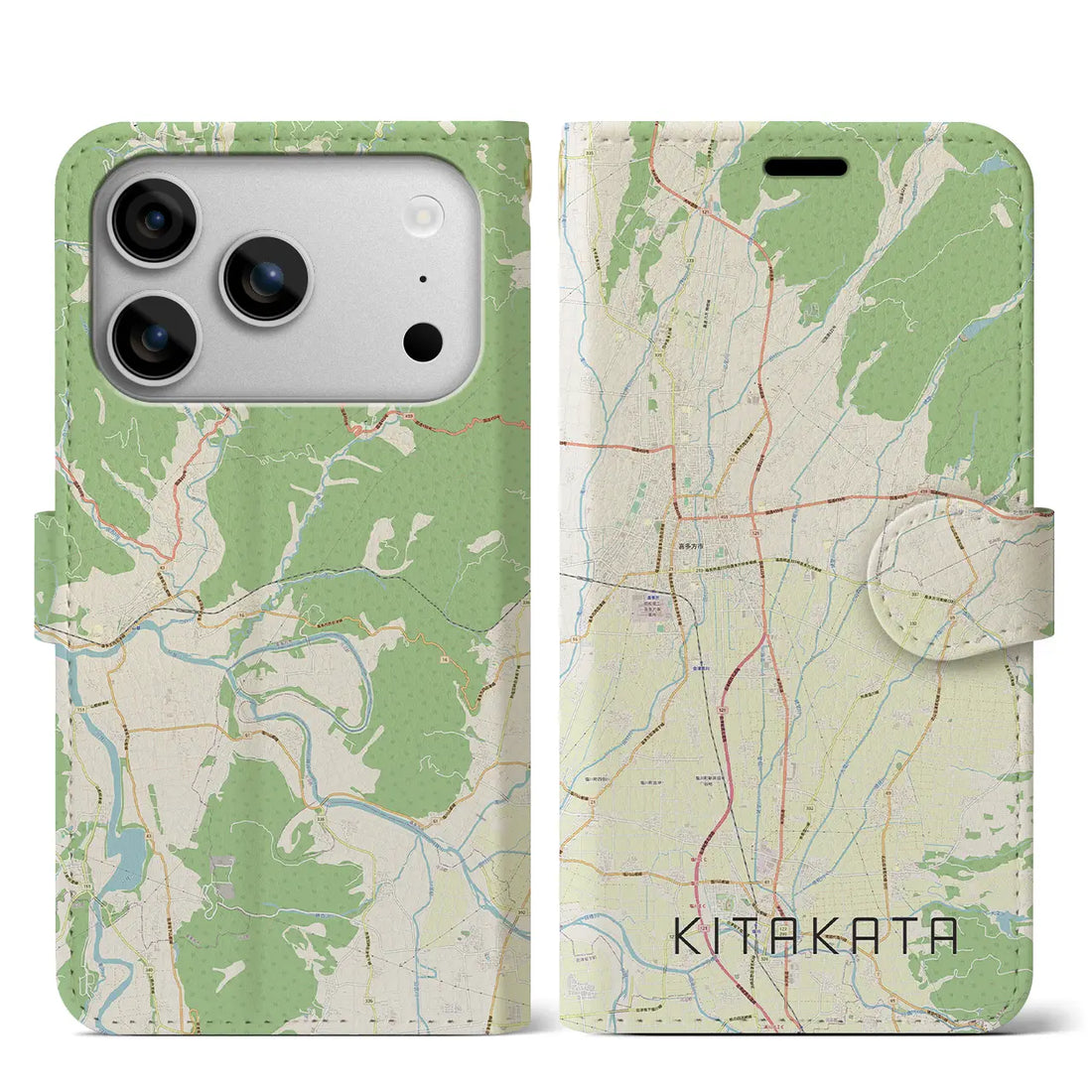 【喜多方（福島県）】地図柄iPhoneケース（手帳タイプ）モノトーン・iPhone 17 Pro Max 用