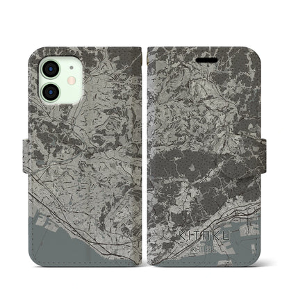 【北区（神戸市）】地図柄iPhoneケース（手帳タイプ）モノトーン・iPhone 12 mini 用