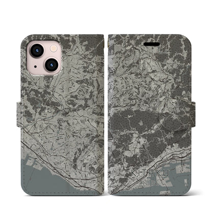 【北区（神戸市）】地図柄iPhoneケース（手帳タイプ）モノトーン・iPhone 13 mini 用