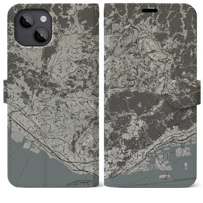 【北区（神戸市）】地図柄iPhoneケース（手帳タイプ）モノトーン・iPhone 14 Plus 用