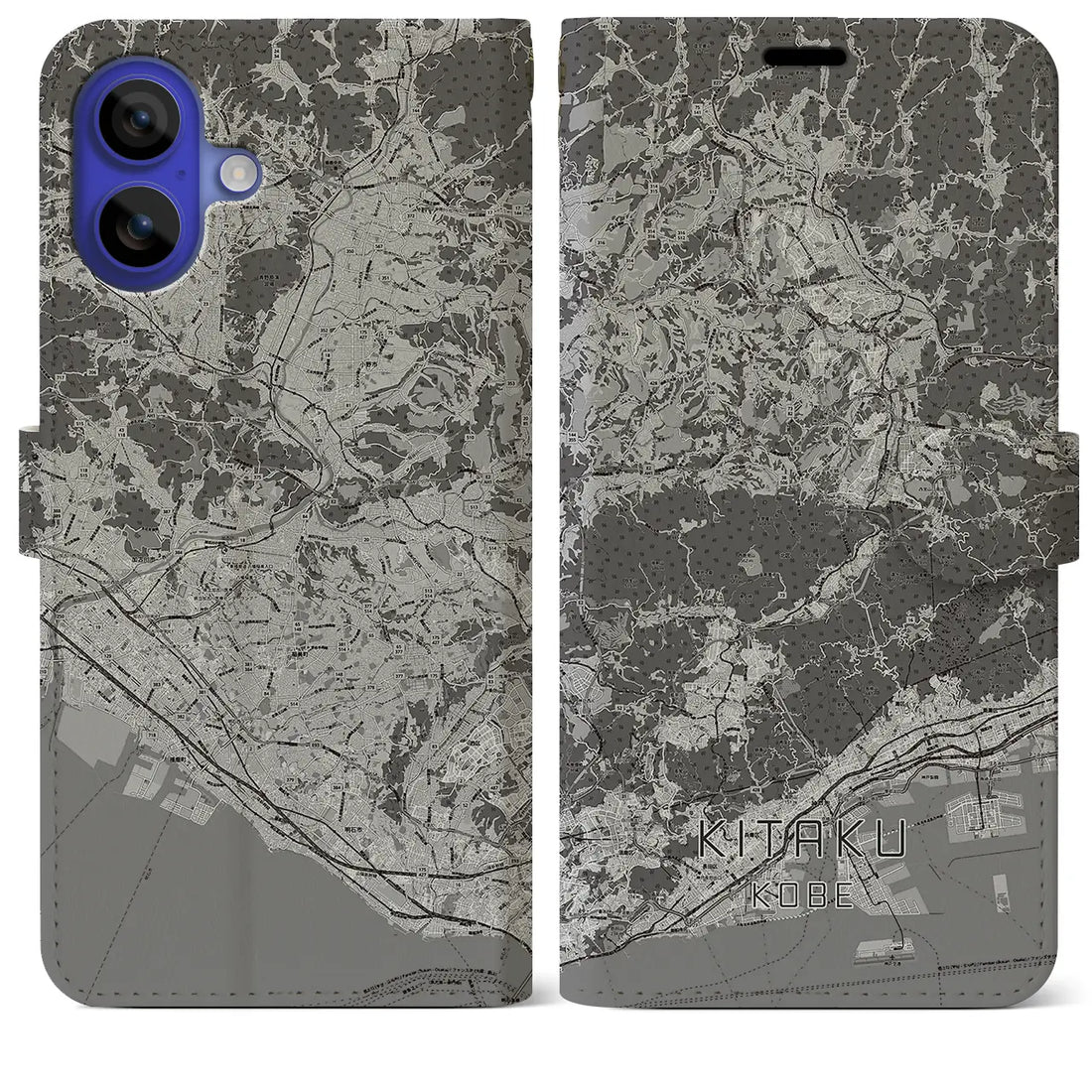 【北区(神戸市)】地図柄iPhoneケース(手帳タイプ)モノトーン・iPhone 16 Pro Max 用