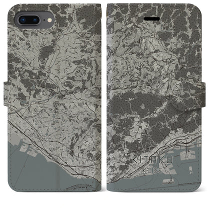 【北区（神戸市）】地図柄iPhoneケース（手帳タイプ）モノトーン・iPhone 8Plus /7Plus / 6sPlus / 6Plus 用
