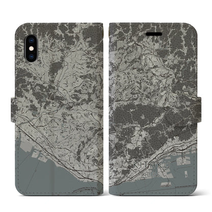 【北区（神戸市）】地図柄iPhoneケース（手帳タイプ）モノトーン・iPhone XS / X 用