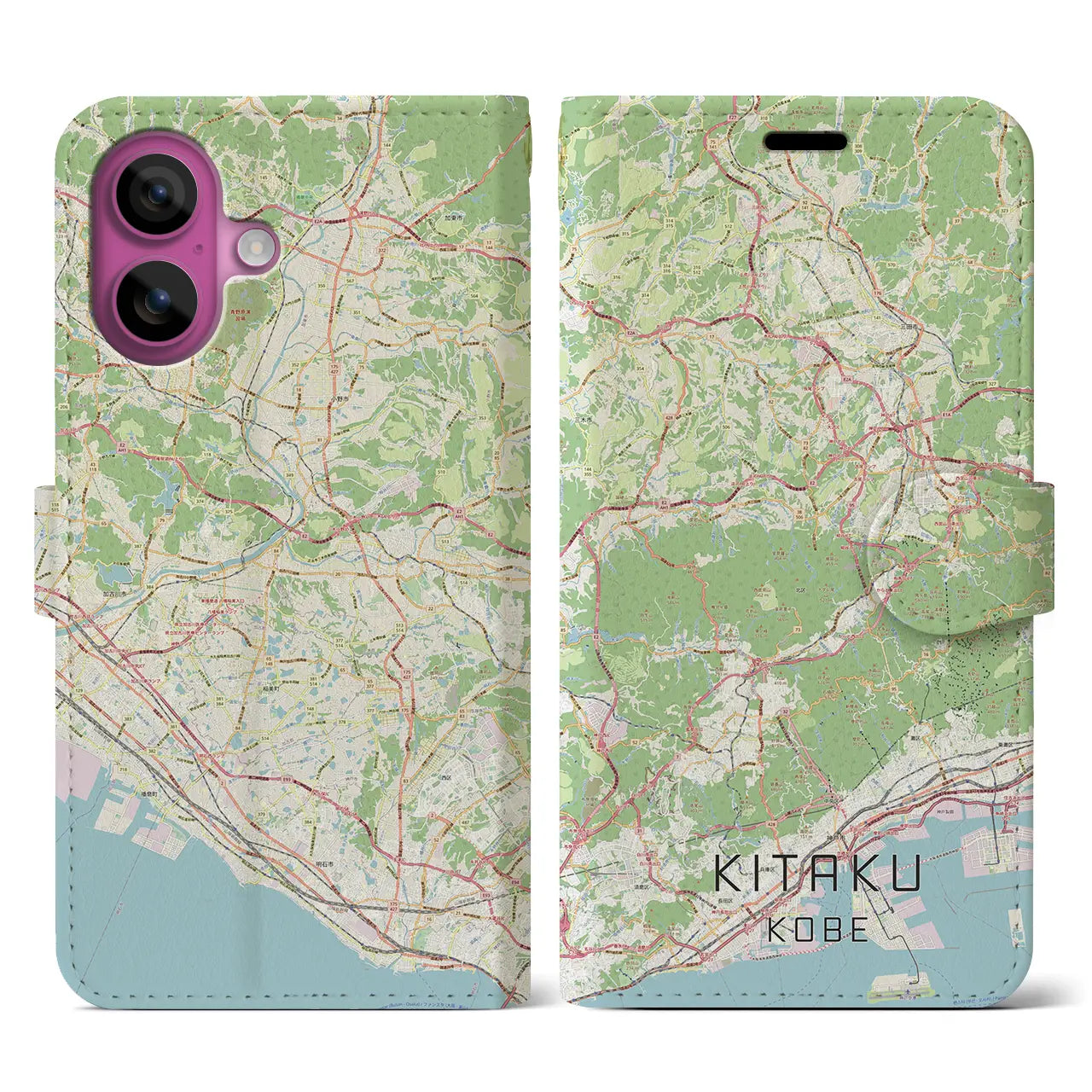 【北区（神戸市）】地図柄iPhoneケース（手帳タイプ）ナチュラル・iPhone 16 Pro 用