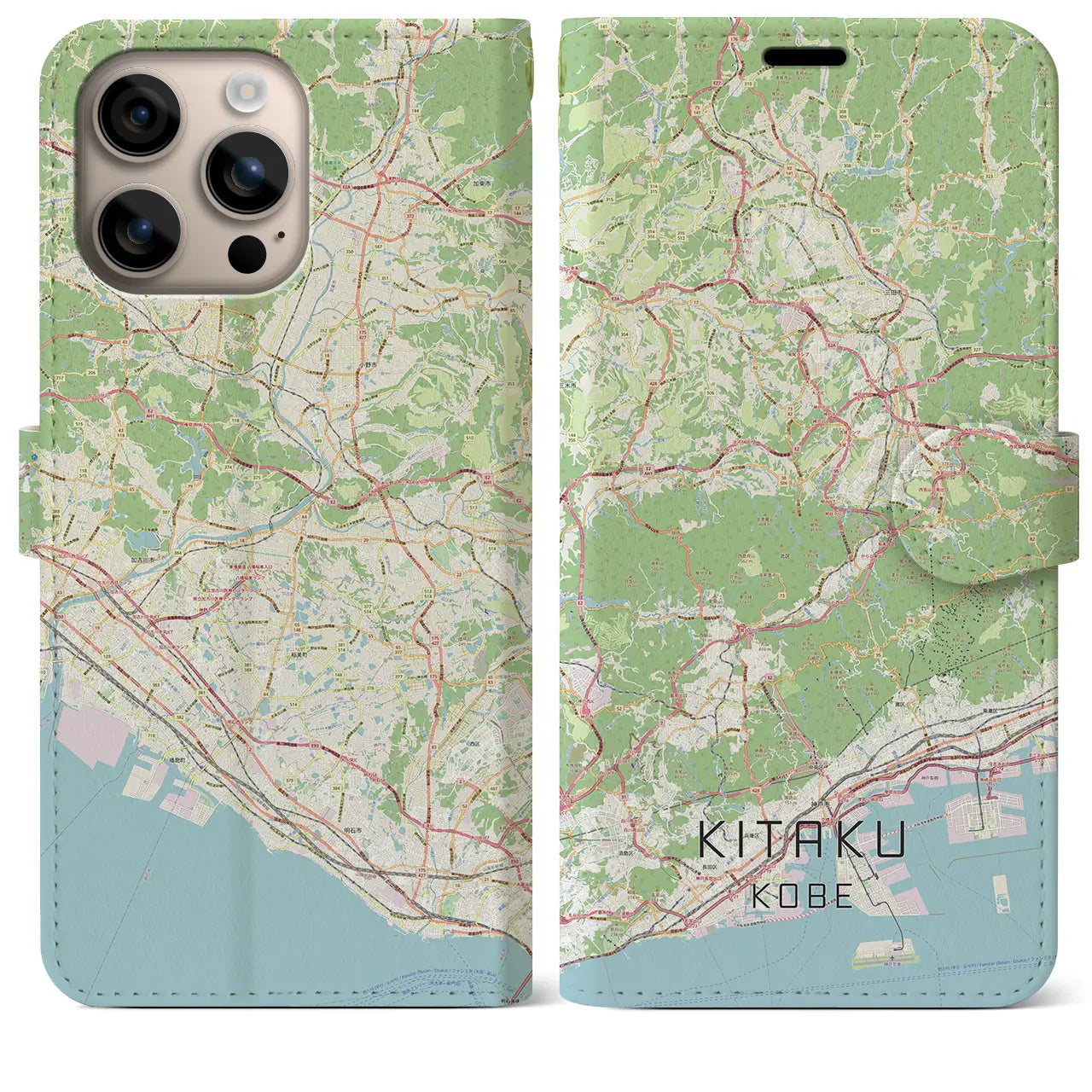 【北区（神戸市）】地図柄iPhoneケース（手帳タイプ）ナチュラル・iPhone 16 Plus 用