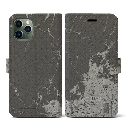 【北区（京都市）】地図柄iPhoneケース（手帳タイプ）モノトーン・iPhone 11 Pro 用