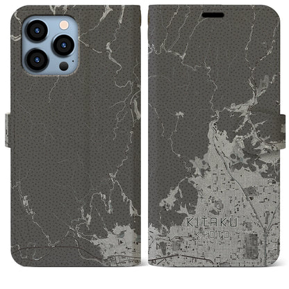 【北区（京都市）】地図柄iPhoneケース（手帳タイプ）モノトーン・iPhone 13 Pro Max 用