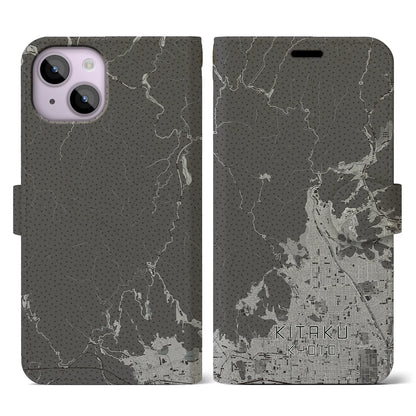【北区（京都市）】地図柄iPhoneケース（手帳タイプ）モノトーン・iPhone 14 用