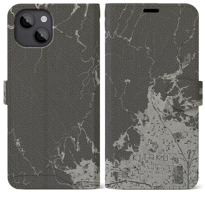 【北区（京都市）】地図柄iPhoneケース（手帳タイプ）モノトーン・iPhone 14 Plus 用