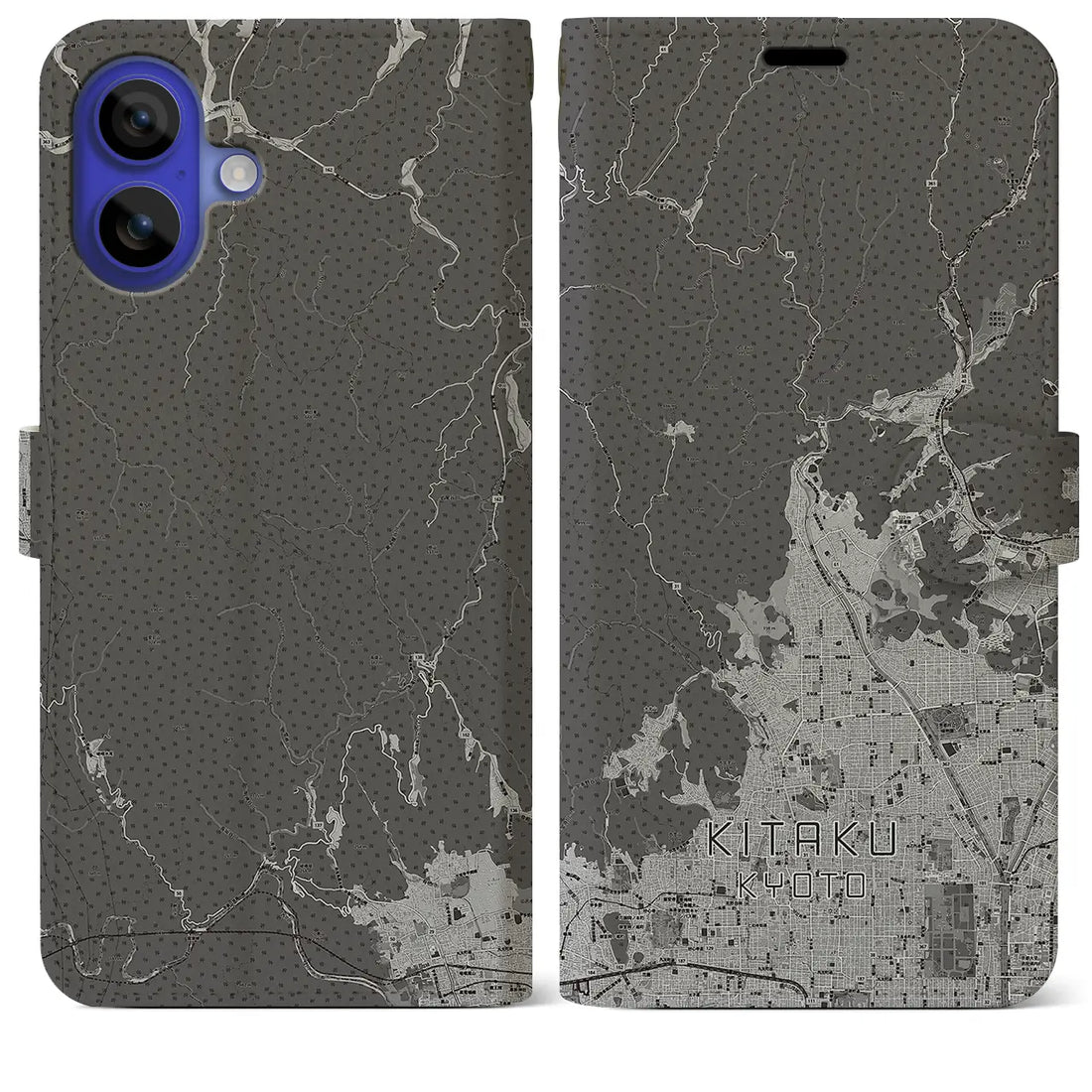 【北区(京都市)】地図柄iPhoneケース(手帳タイプ)モノトーン・iPhone 16 Pro Max 用