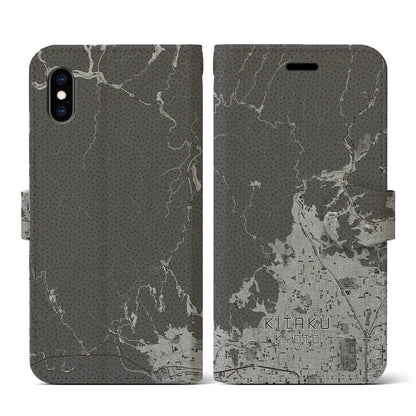 【北区（京都市）】地図柄iPhoneケース（手帳タイプ）モノトーン・iPhone XS / X 用