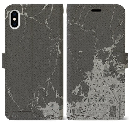 【北区（京都市）】地図柄iPhoneケース（手帳タイプ）モノトーン・iPhone XS Max 用