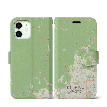 【北区（京都市）】地図柄iPhoneケース（手帳タイプ）ナチュラル・iPhone 12 mini 用