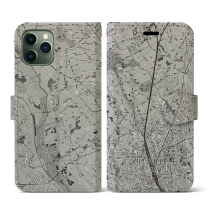 【北区（さいたま市）】地図柄iPhoneケース（手帳タイプ）モノトーン・iPhone 11 Pro 用