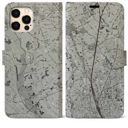 【北区（さいたま市）】地図柄iPhoneケース（手帳タイプ）モノトーン・iPhone 12 Pro Max 用