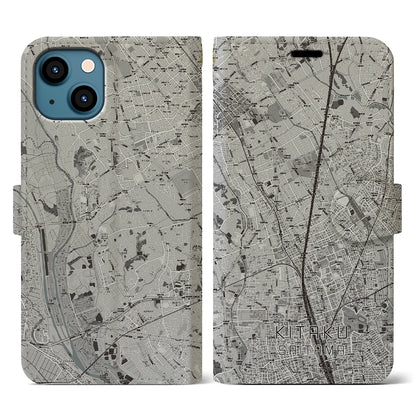 【北区（さいたま市）】地図柄iPhoneケース（手帳タイプ）モノトーン・iPhone 13 用
