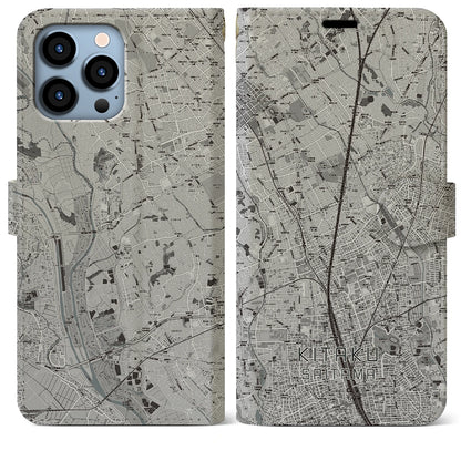 【北区（さいたま市）】地図柄iPhoneケース（手帳タイプ）モノトーン・iPhone 13 Pro Max 用