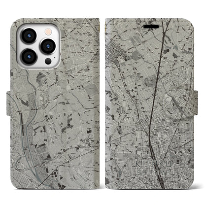 【北区（さいたま市）】地図柄iPhoneケース（手帳タイプ）モノトーン・iPhone 13 Pro 用