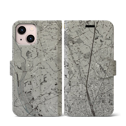 【北区（さいたま市）】地図柄iPhoneケース（手帳タイプ）モノトーン・iPhone 13 mini 用