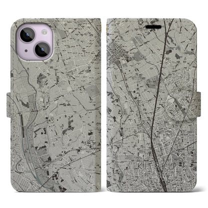 【北区（さいたま市）】地図柄iPhoneケース（手帳タイプ）モノトーン・iPhone 14 用