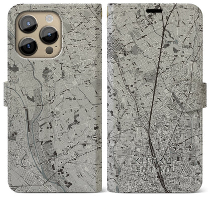 【北区（さいたま市）】地図柄iPhoneケース（手帳タイプ）モノトーン・iPhone 14 Pro Max 用