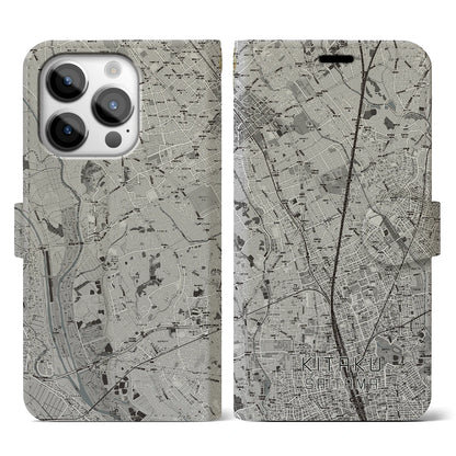 【北区（さいたま市）】地図柄iPhoneケース（手帳タイプ）モノトーン・iPhone 14 Pro 用