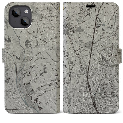 【北区（さいたま市）】地図柄iPhoneケース（手帳タイプ）モノトーン・iPhone 14 Plus 用