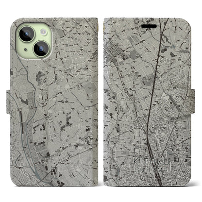【北区（さいたま市）】地図柄iPhoneケース（手帳タイプ）モノトーン・iPhone 15 用
