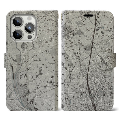 【北区（さいたま市）】地図柄iPhoneケース（手帳タイプ）モノトーン・iPhone 15 Pro 用