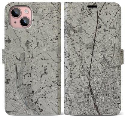 【北区（さいたま市）】地図柄iPhoneケース（手帳タイプ）モノトーン・iPhone 15 Plus 用