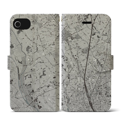 【北区（さいたま市）】地図柄iPhoneケース（手帳タイプ）モノトーン・iPhone SE（第3 / 第2世代） / 8 / 7 / 6s / 6 用