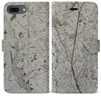【北区（さいたま市）】地図柄iPhoneケース（手帳タイプ）モノトーン・iPhone 8Plus /7Plus / 6sPlus / 6Plus 用