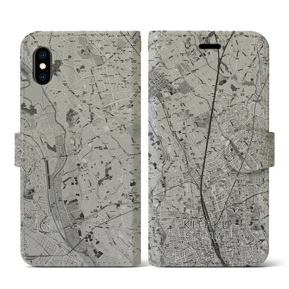 【北区（さいたま市）】地図柄iPhoneケース（手帳タイプ）モノトーン・iPhone XS / X 用