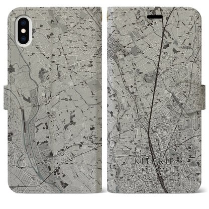 【北区（さいたま市）】地図柄iPhoneケース（手帳タイプ）モノトーン・iPhone XS Max 用