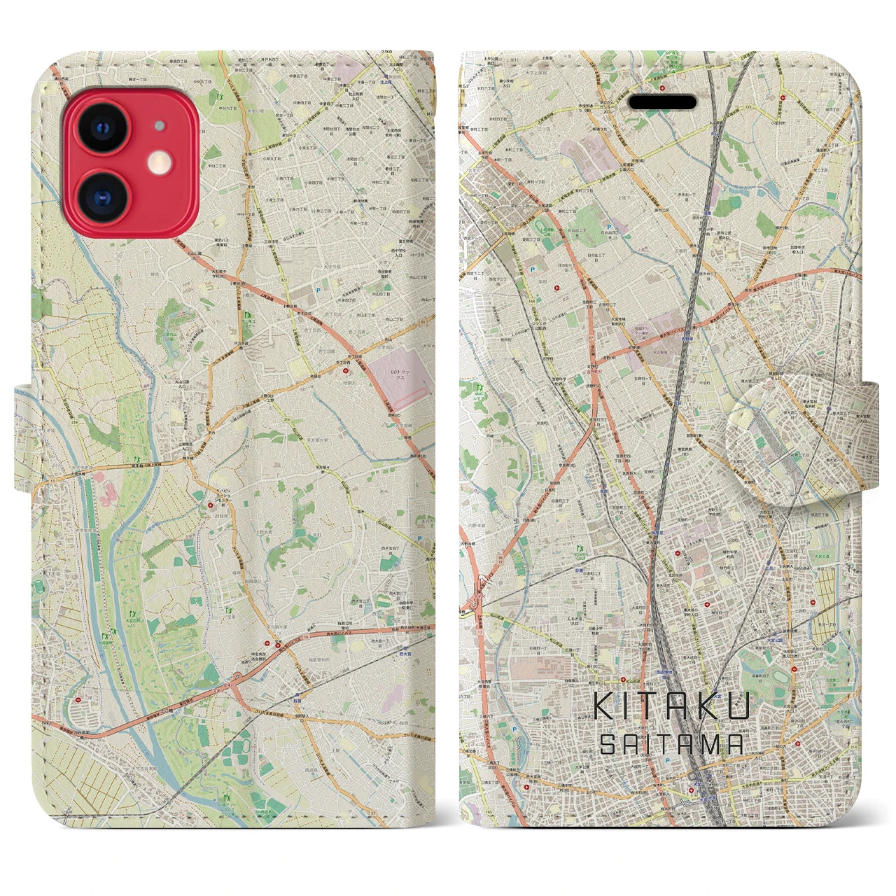 【北区（さいたま市）】地図柄iPhoneケース（手帳タイプ）ナチュラル・iPhone 11 用