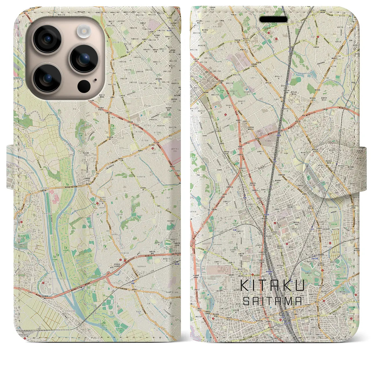 【北区（さいたま市）】地図柄iPhoneケース（手帳タイプ）ナチュラル・iPhone 16 Plus 用