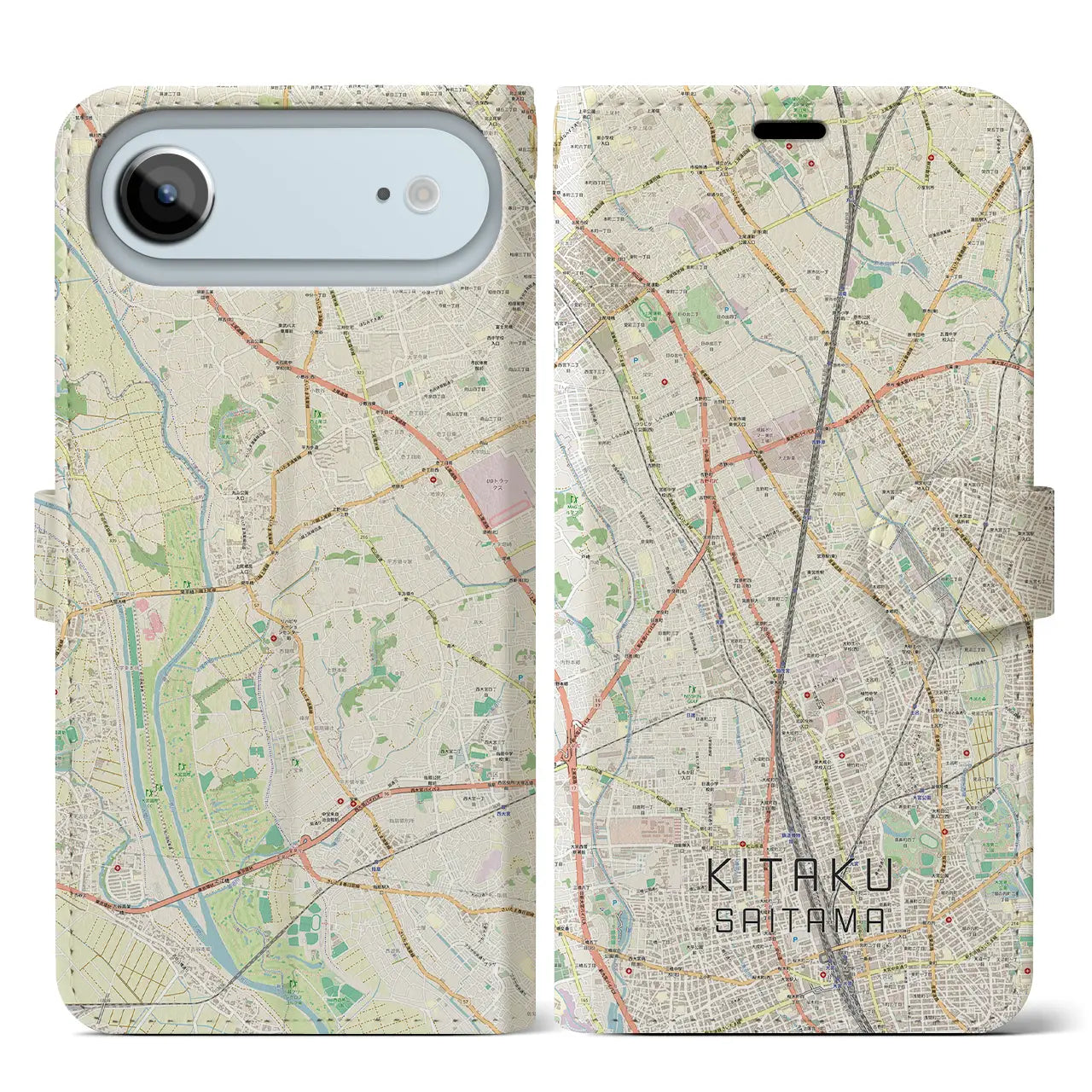 【北区（さいたま市）】地図柄iPhoneケース（手帳タイプ）ナチュラル・iPhone 17 Pro Max 用