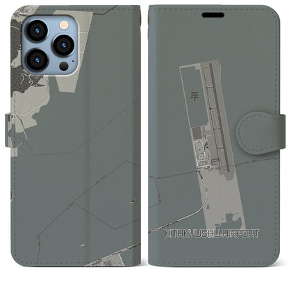 【北九州空港】地図柄iPhoneケース（手帳両面タイプ・モノトーン）iPhone 13 Pro Max 用