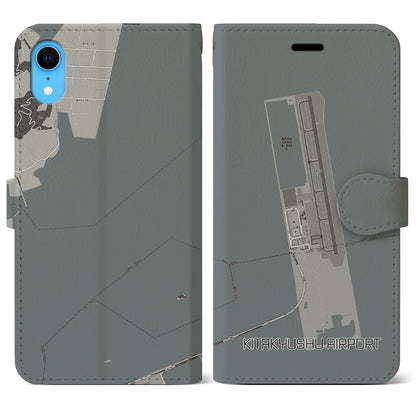 【北九州空港】地図柄iPhoneケース（手帳両面タイプ・モノトーン）iPhone XR 用