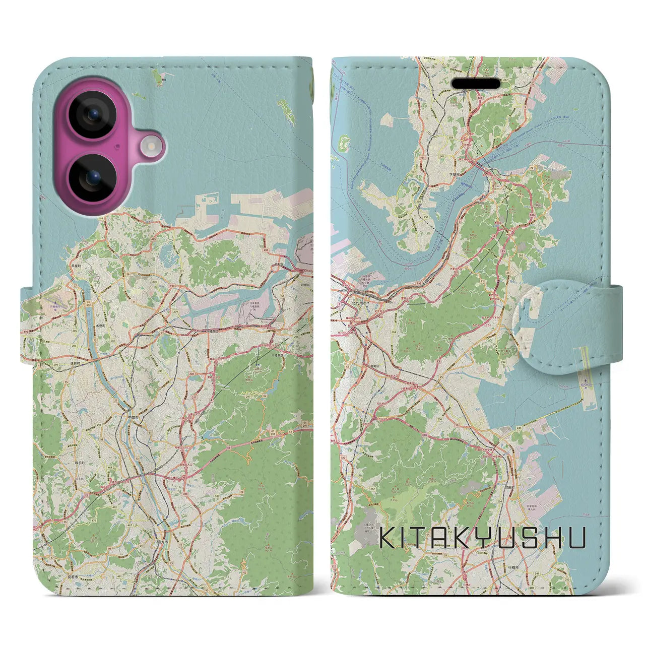 【北九州（福岡県）】地図柄iPhoneケース（手帳タイプ）ナチュラル・iPhone 16 Pro 用