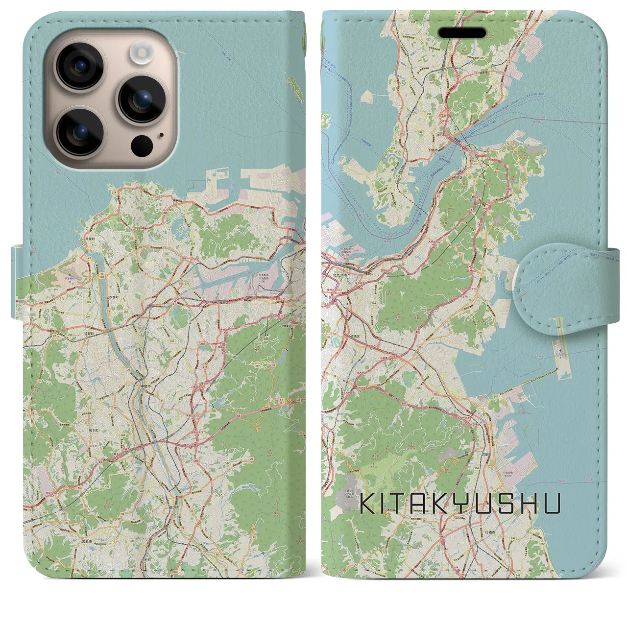 【北九州（福岡県）】地図柄iPhoneケース（手帳タイプ）ナチュラル・iPhone 16 Plus 用