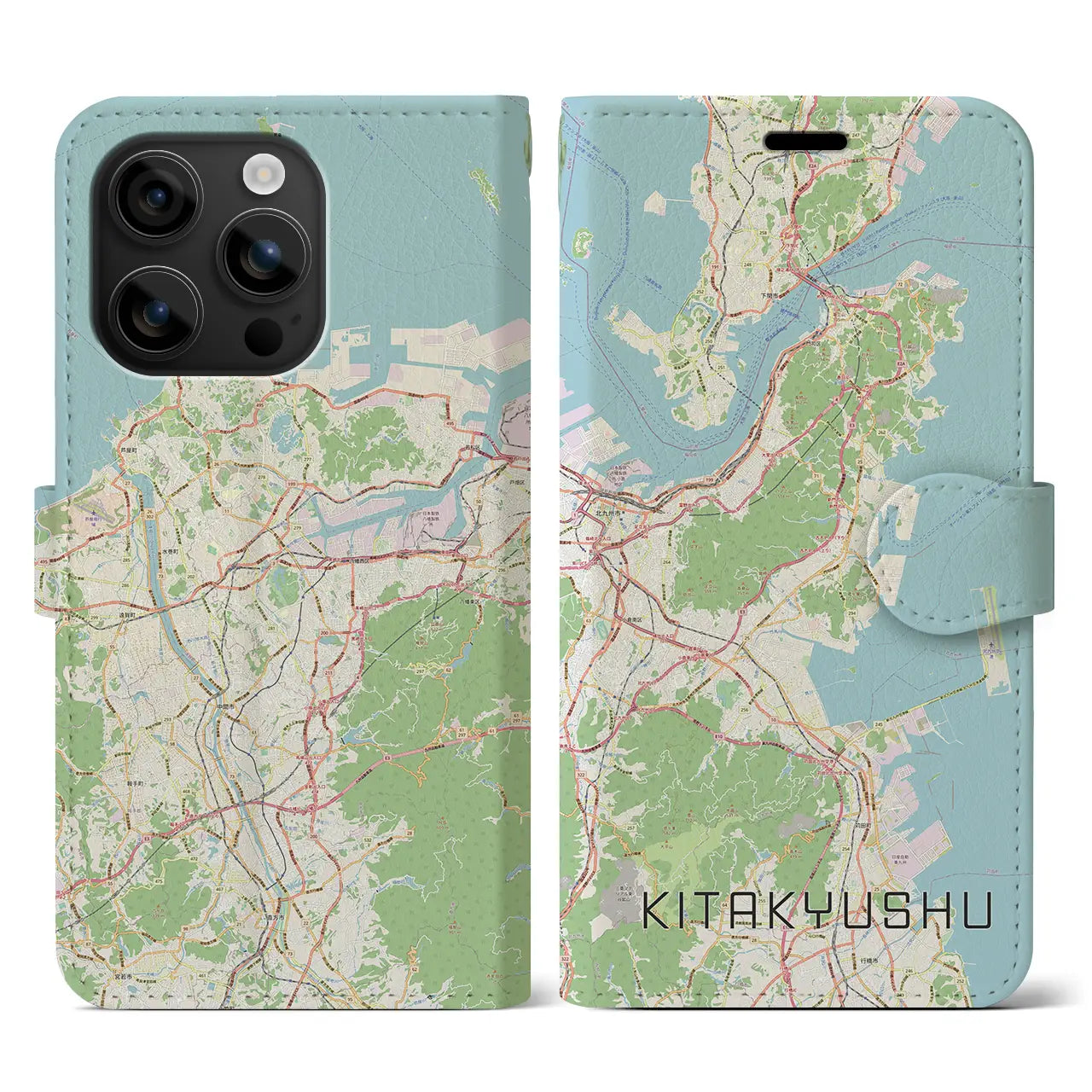 【北九州（福岡県）】地図柄iPhoneケース（手帳タイプ）ナチュラル・iPhone 16 用