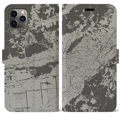 【北見（北海道）】地図柄iPhoneケース（手帳タイプ）モノトーン・iPhone 11 Pro Max 用