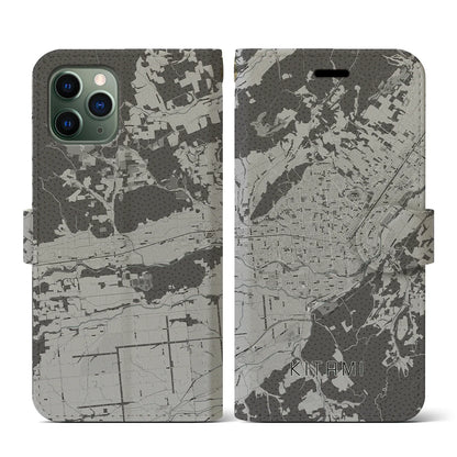【北見（北海道）】地図柄iPhoneケース（手帳タイプ）モノトーン・iPhone 11 Pro 用