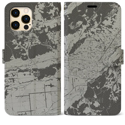 【北見（北海道）】地図柄iPhoneケース（手帳タイプ）モノトーン・iPhone 12 Pro Max 用