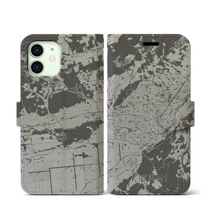 【北見（北海道）】地図柄iPhoneケース（手帳タイプ）モノトーン・iPhone 12 mini 用