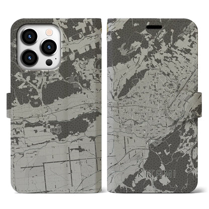 【北見（北海道）】地図柄iPhoneケース（手帳タイプ）モノトーン・iPhone 13 Pro 用